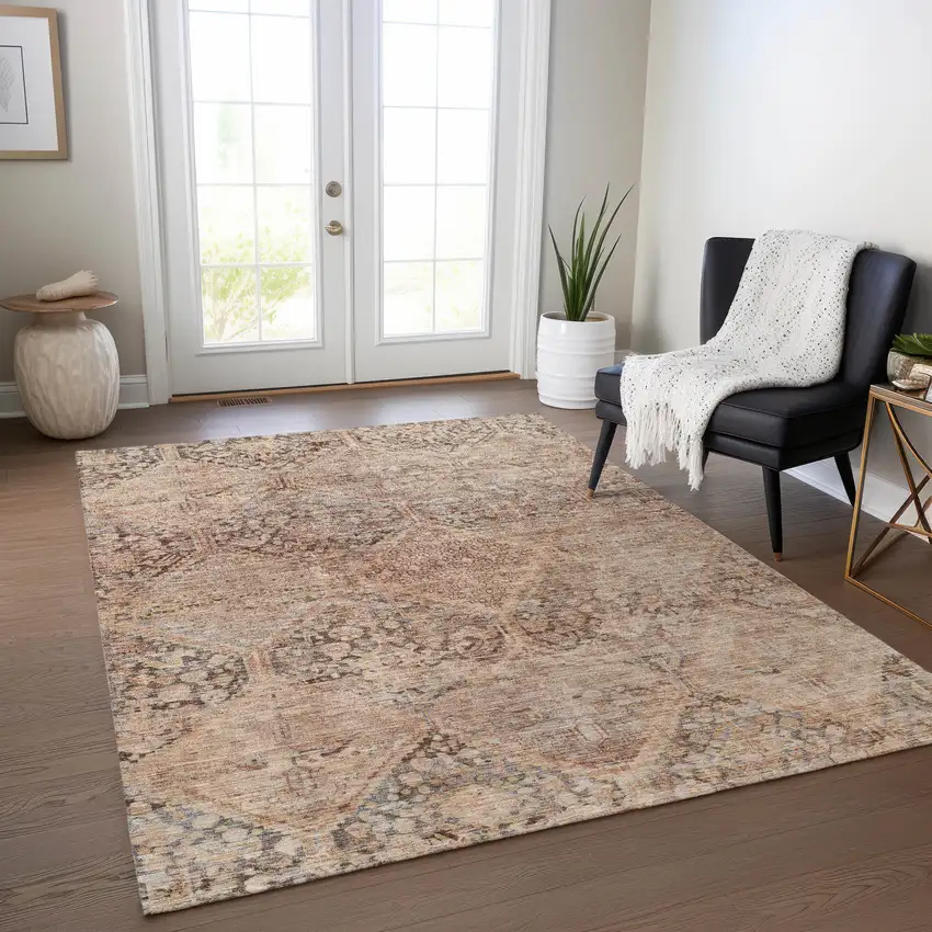 Copper And Gray Geometric Washable Indoor Outdoor Area Rug Photo 7