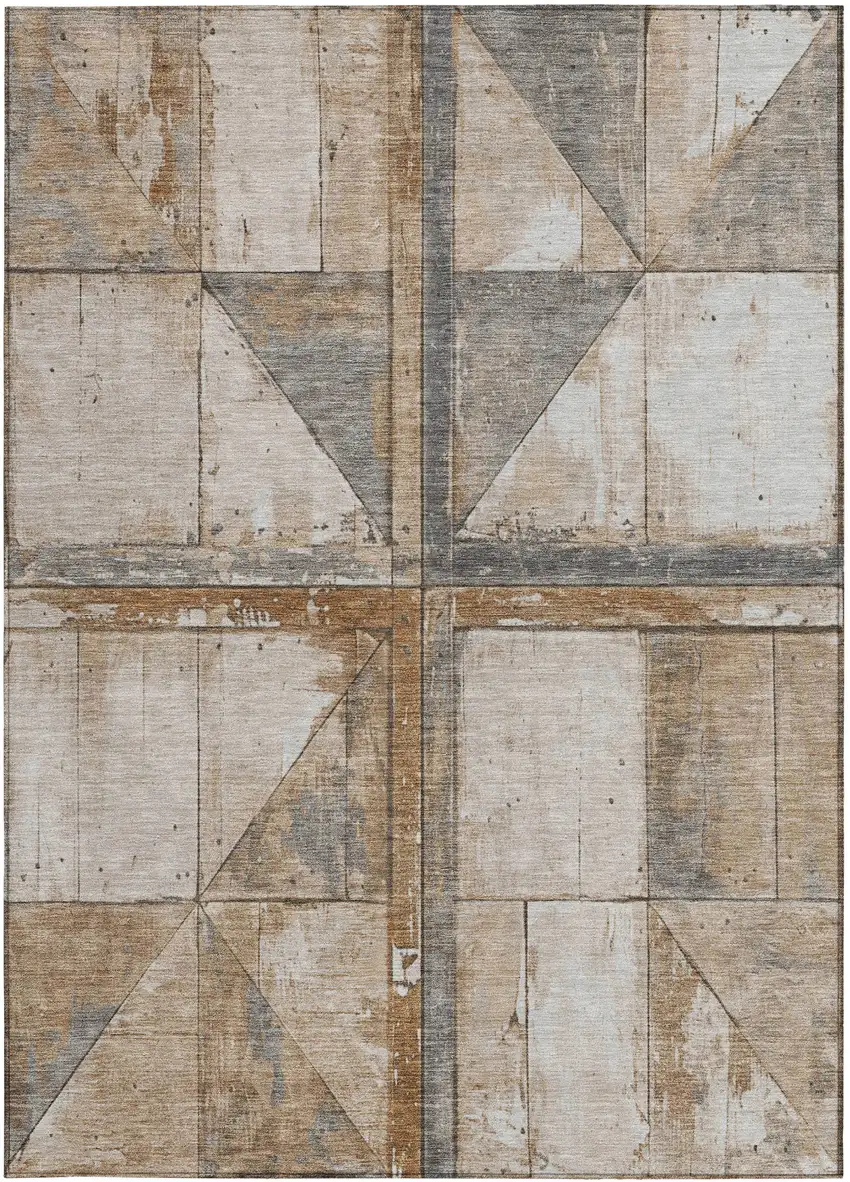 Copper And Gray Geometric Washable Indoor Outdoor Area Rug Photo 3