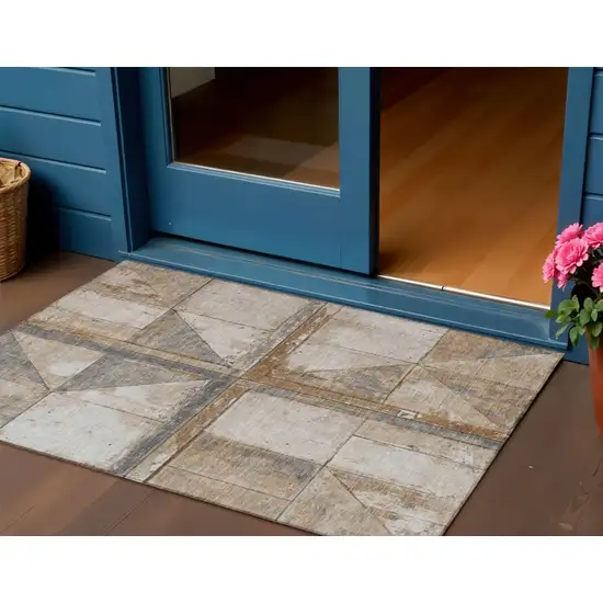 Copper And Gray Geometric Washable Indoor Outdoor Area Rug Photo 2