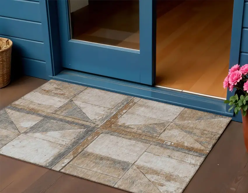 Copper And Gray Geometric Washable Indoor Outdoor Area Rug Photo 2