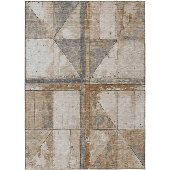 Copper And Gray Geometric Washable Indoor Outdoor Area Rug Photo 1