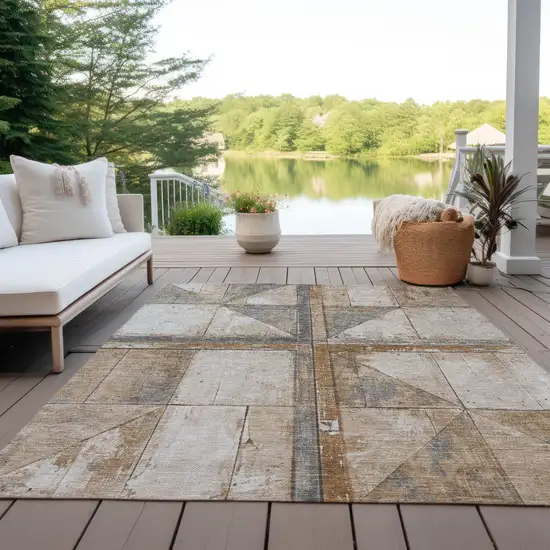 Copper And Gray Geometric Washable Indoor Outdoor Area Rug Photo 6