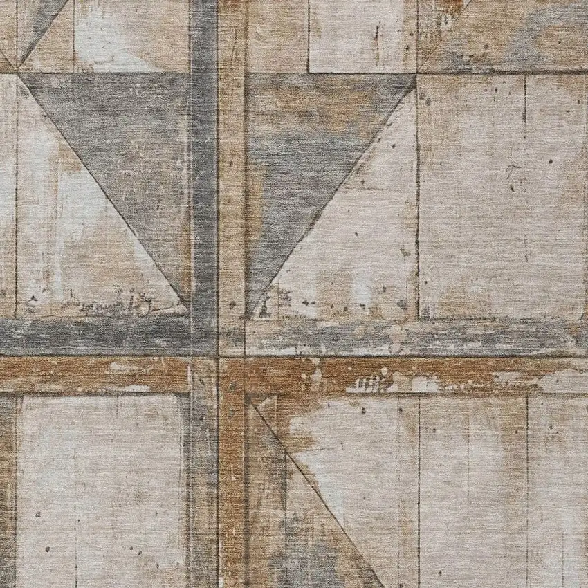 Copper And Gray Geometric Washable Indoor Outdoor Area Rug Photo 4