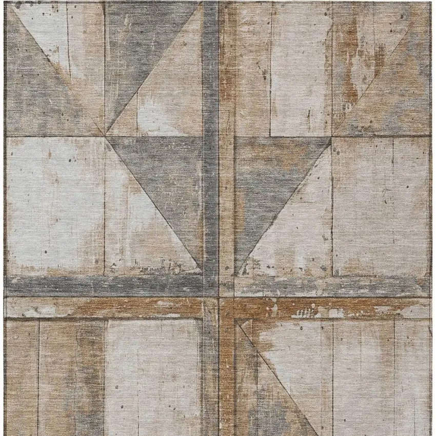 Copper And Gray Geometric Washable Indoor Outdoor Area Rug Photo 7