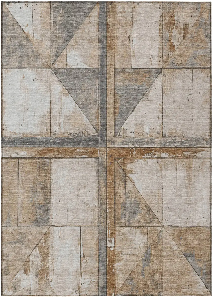 Copper And Gray Geometric Washable Indoor Outdoor Area Rug Photo 1