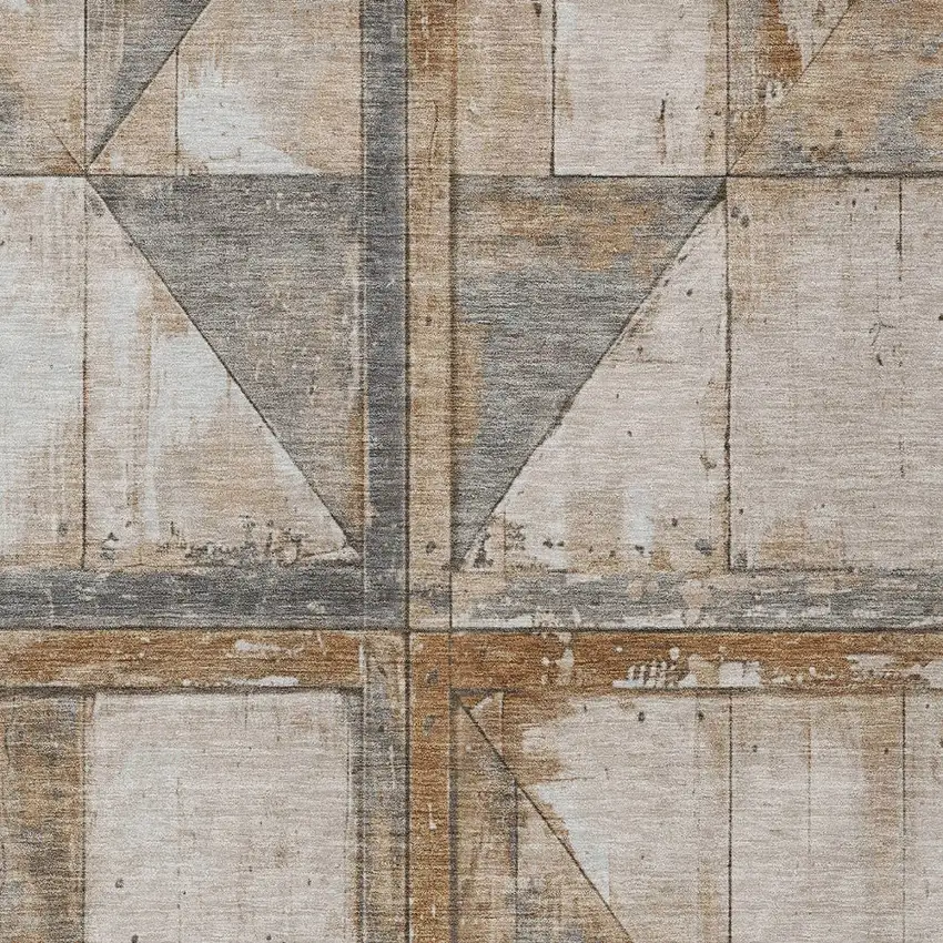 Copper And Gray Geometric Washable Indoor Outdoor Area Rug Photo 8