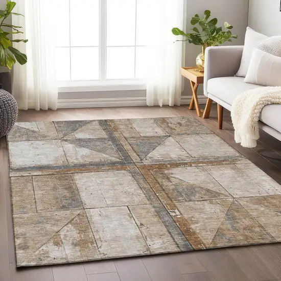 Copper And Gray Geometric Washable Indoor Outdoor Area Rug Photo 7