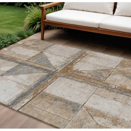 Copper And Gray Geometric Washable Indoor Outdoor Area Rug Photo 2