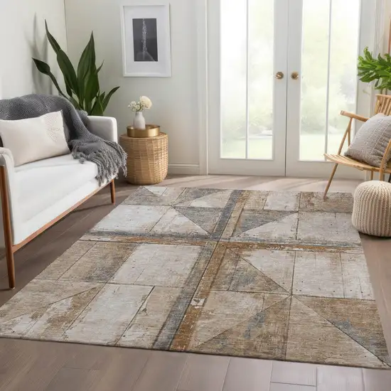 Copper And Gray Geometric Washable Indoor Outdoor Area Rug Photo 8