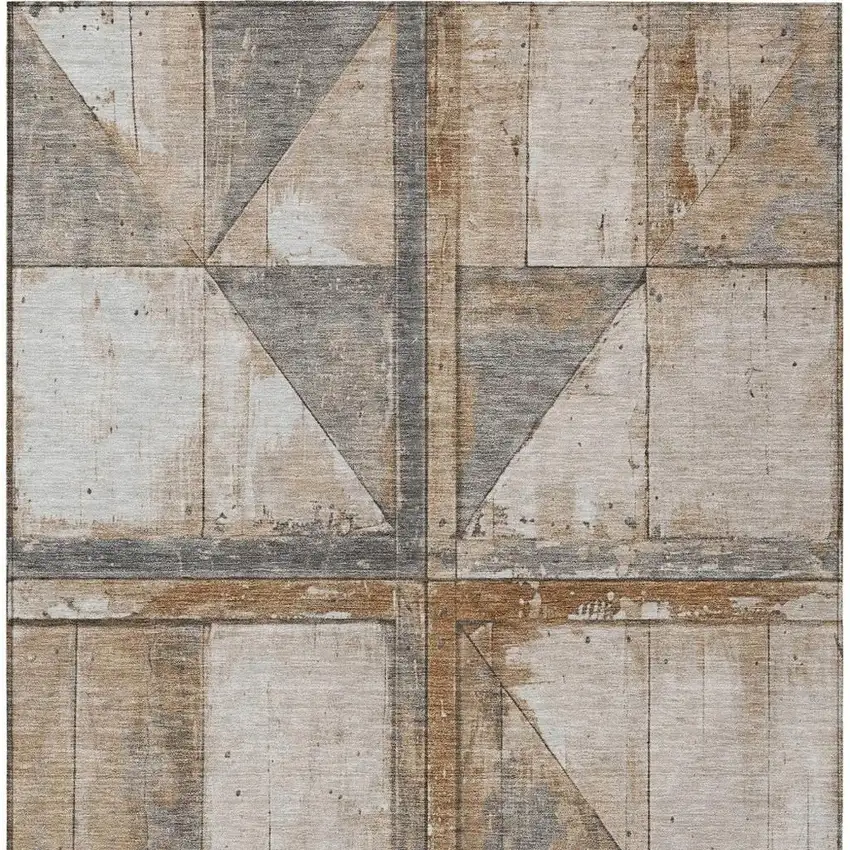 Copper And Gray Geometric Washable Indoor Outdoor Area Rug Photo 4