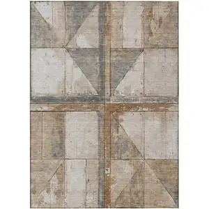 Photo of Copper And Gray Geometric Washable Indoor Outdoor Area Rug