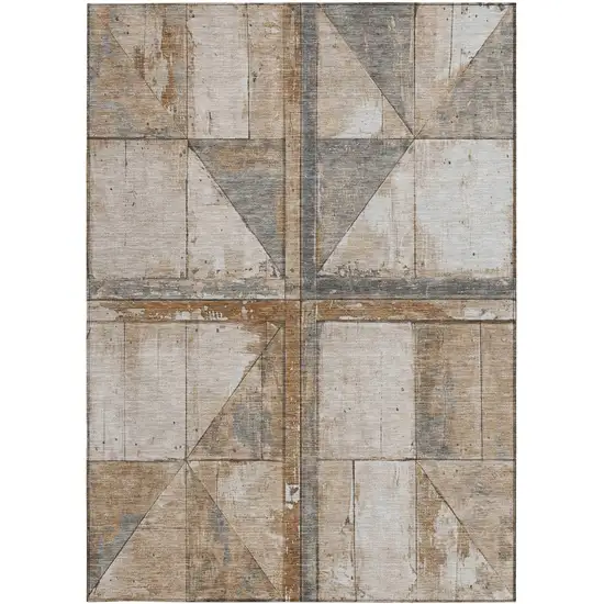 Copper And Gray Geometric Washable Indoor Outdoor Area Rug Photo 3