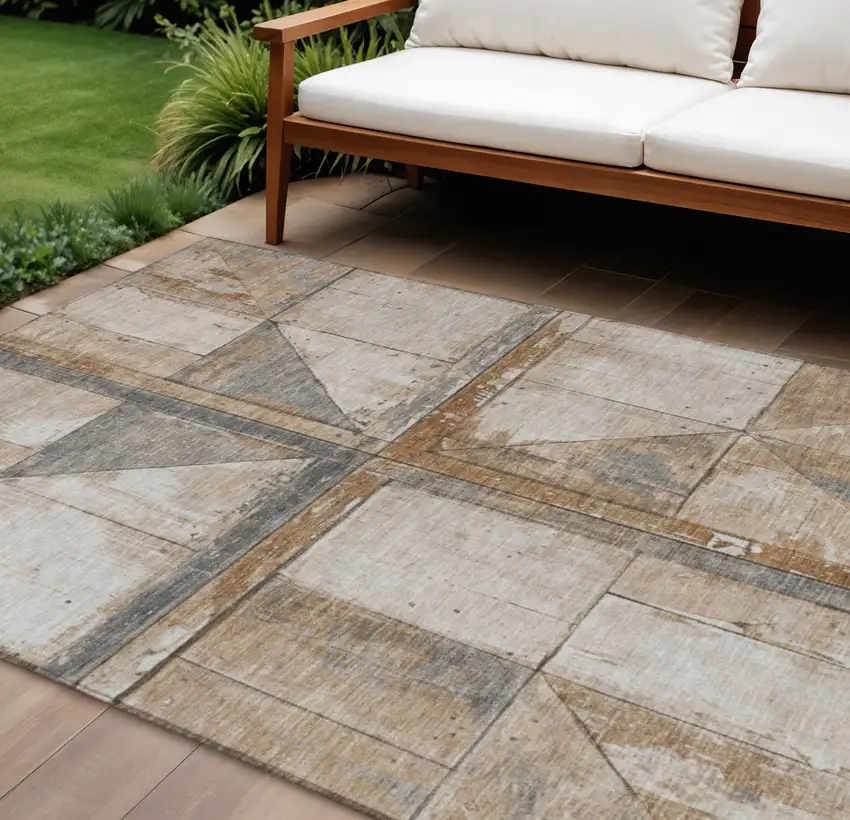 Copper And Gray Geometric Washable Indoor Outdoor Area Rug Photo 2