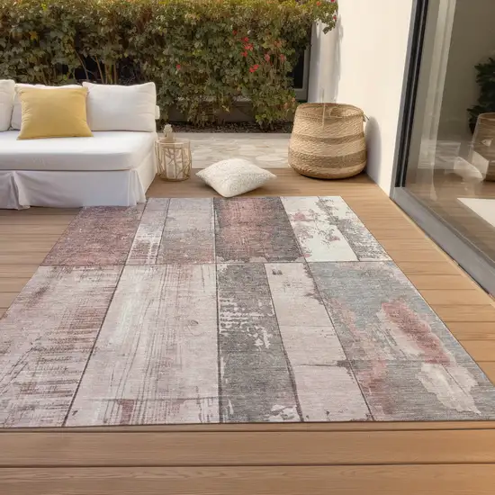 Copper And Gray Geometric Washable Indoor Outdoor Area Rug Photo 8