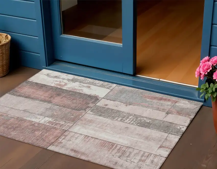 Copper And Gray Geometric Washable Indoor Outdoor Area Rug Photo 2