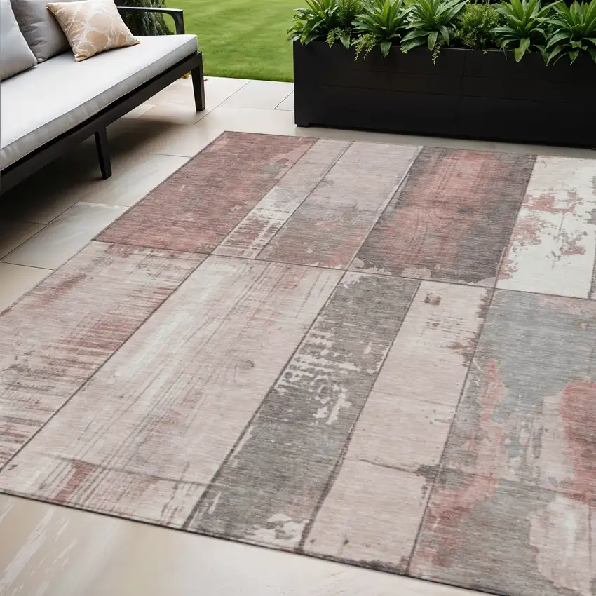 Copper And Gray Geometric Washable Indoor Outdoor Area Rug Photo 2