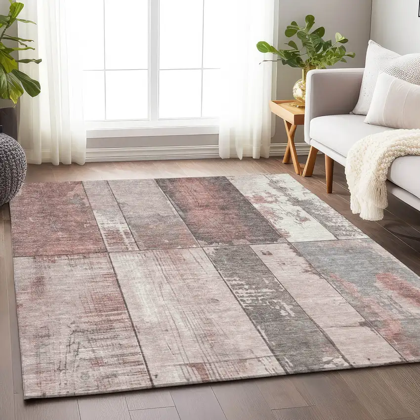 Copper And Gray Geometric Washable Indoor Outdoor Area Rug Photo 6