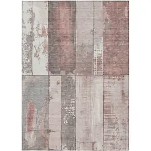 Photo of Copper And Gray Geometric Washable Indoor Outdoor Area Rug