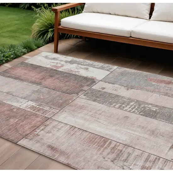 Copper And Gray Geometric Washable Indoor Outdoor Area Rug Photo 2