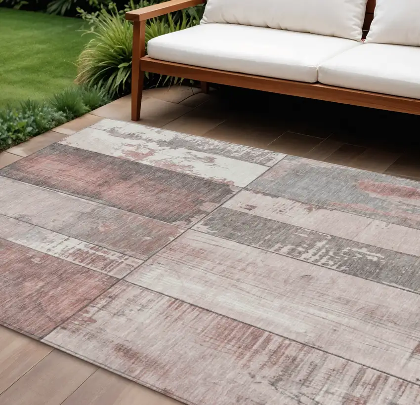 Copper And Gray Geometric Washable Indoor Outdoor Area Rug Photo 2