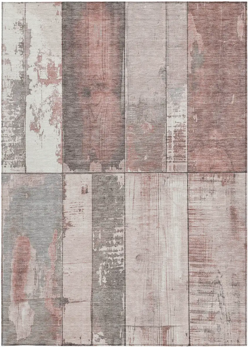 Copper And Gray Geometric Washable Indoor Outdoor Area Rug Photo 1