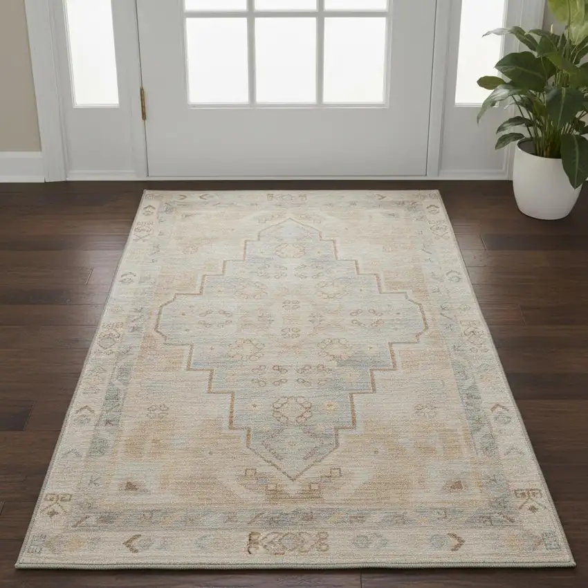 Copper And Gray Medallion Washable Area Rug With UV Protection Photo 2