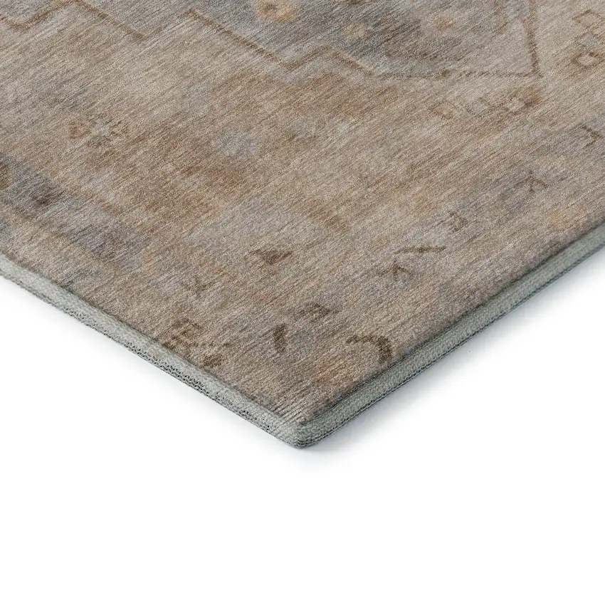 Copper And Gray Medallion Washable Area Rug With UV Protection Photo 8
