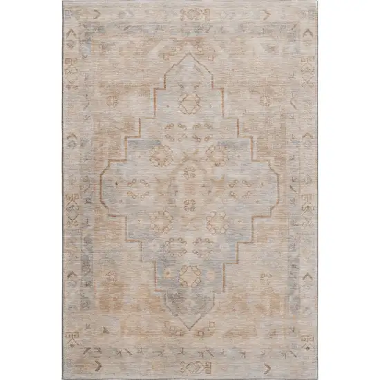 Copper And Gray Medallion Washable Area Rug With UV Protection Photo 1