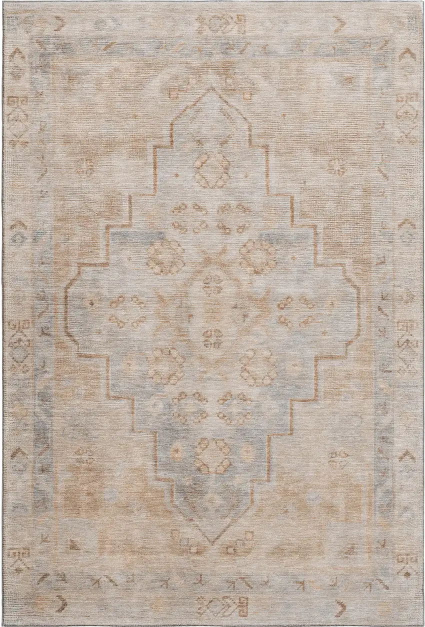 Copper And Gray Medallion Washable Area Rug With UV Protection Photo 1