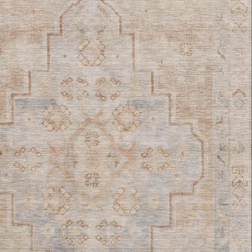 Copper And Gray Medallion Washable Area Rug With UV Protection Photo 3