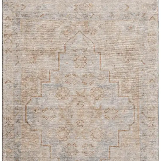 Copper And Gray Medallion Washable Area Rug With UV Protection Photo 4