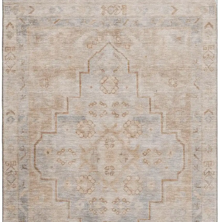 Copper And Gray Medallion Washable Area Rug With UV Protection Photo 4