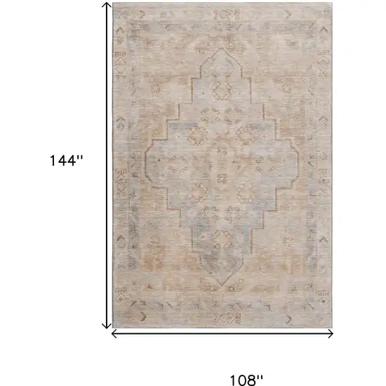 Copper And Gray Medallion Washable Area Rug With UV Protection Photo 9
