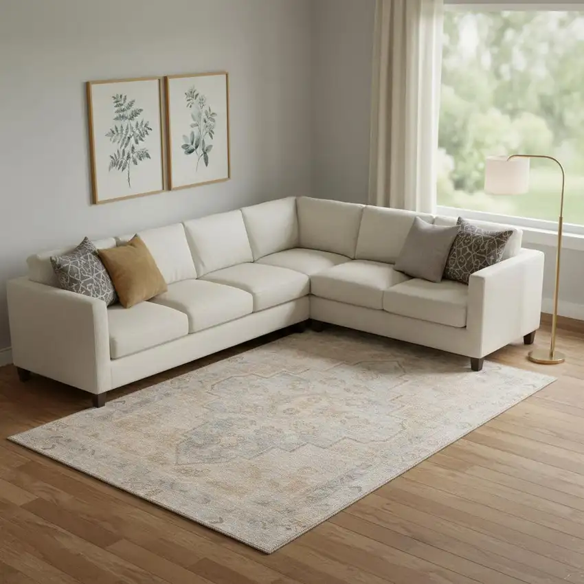 Copper And Gray Medallion Washable Area Rug With UV Protection Photo 2