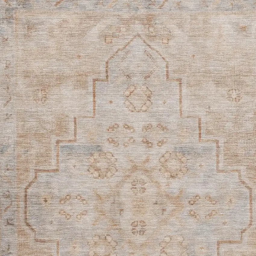 Copper And Gray Medallion Washable Area Rug With UV Protection Photo 3