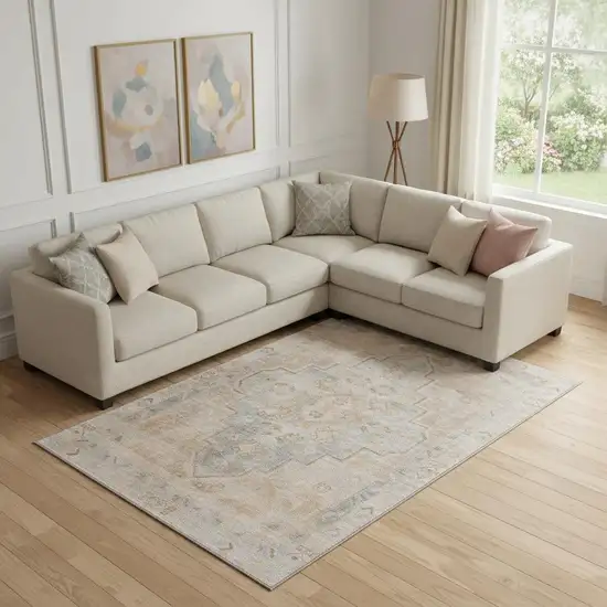 Copper And Gray Medallion Washable Area Rug With UV Protection Photo 2