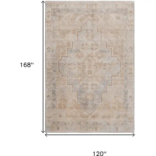 Copper And Gray Medallion Washable Area Rug With UV Protection Photo 9
