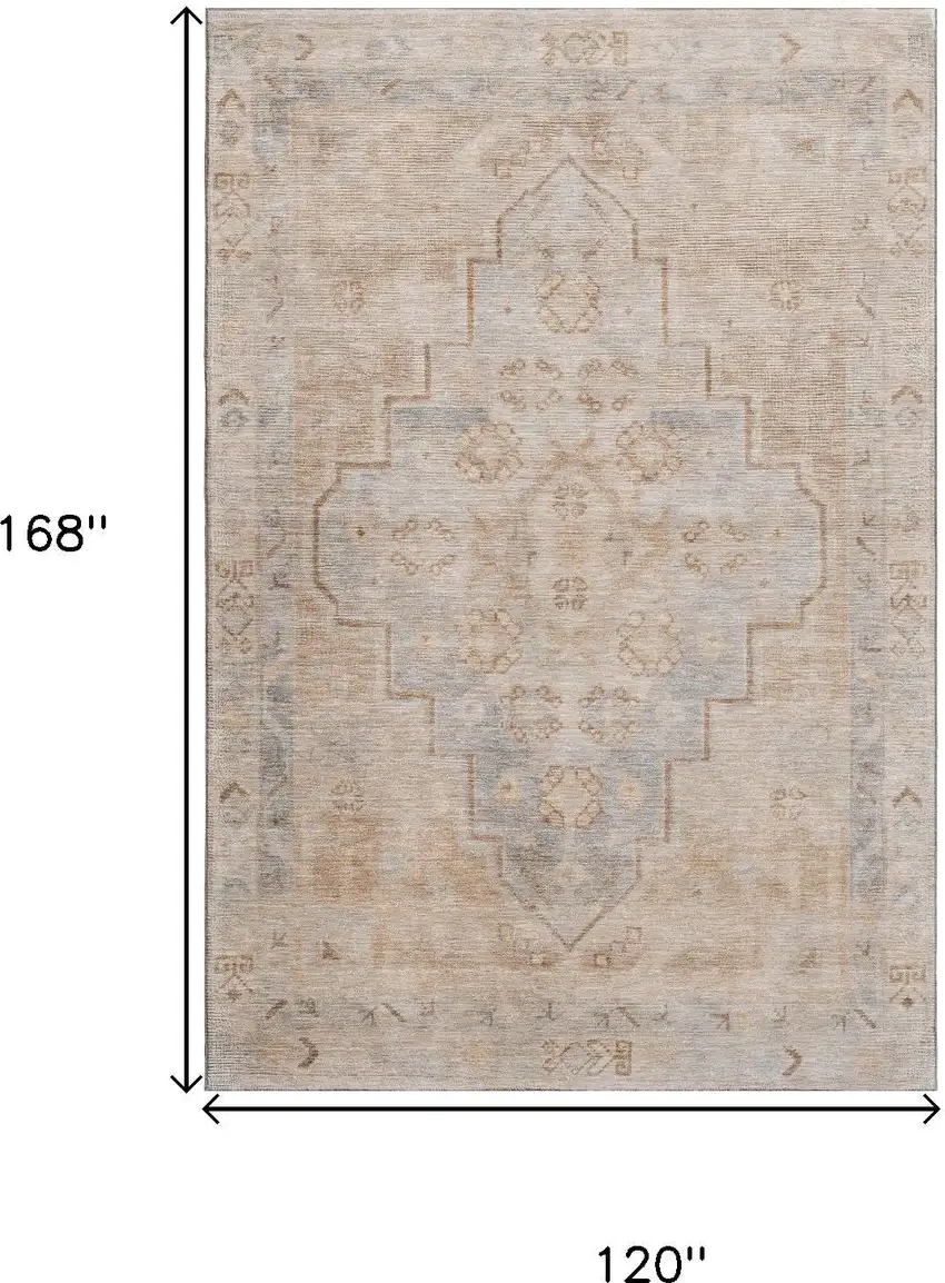 Copper And Gray Medallion Washable Area Rug With UV Protection Photo 9