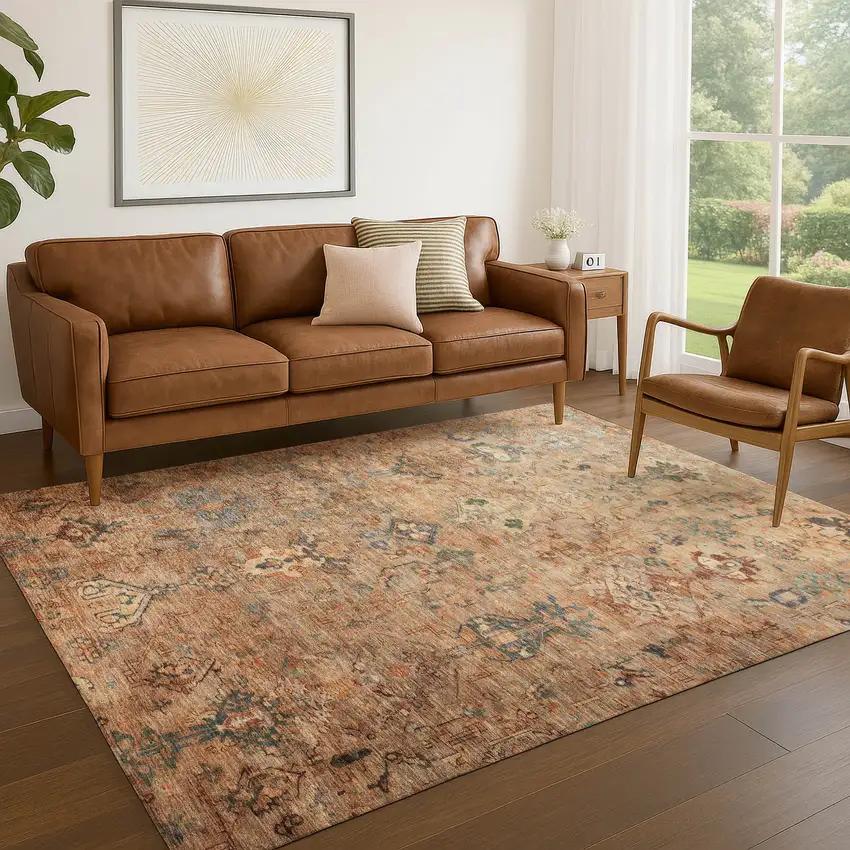 Copper And Gray Medallion Washable Indoor Outdoor Area Rug Photo 9