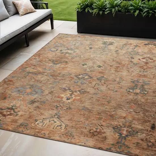 Copper And Gray Medallion Washable Indoor Outdoor Area Rug Photo 1
