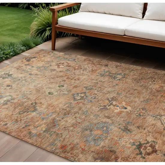 Copper And Gray Medallion Washable Indoor Outdoor Area Rug Photo 1