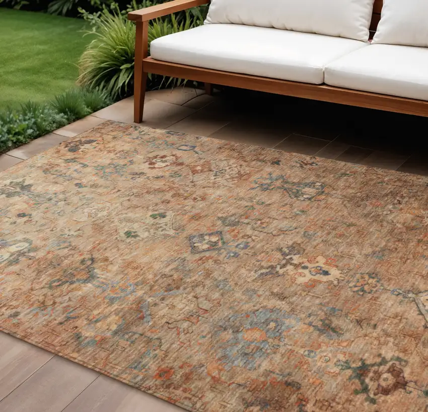 Copper And Gray Medallion Washable Indoor Outdoor Area Rug Photo 1