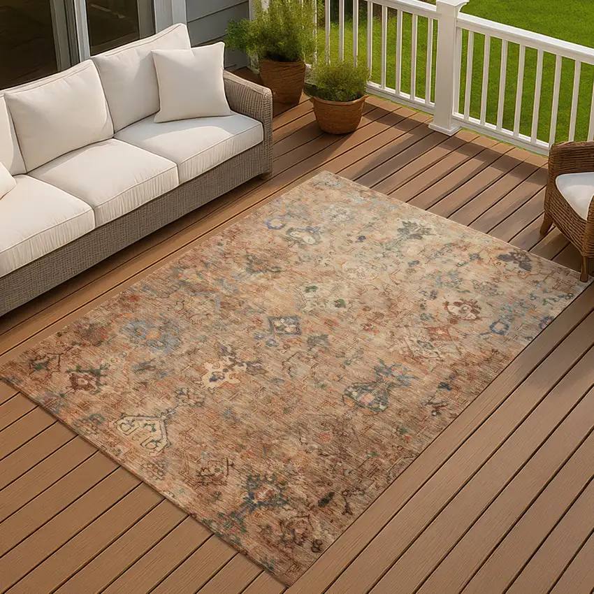Copper And Gray Medallion Washable Indoor Outdoor Area Rug Photo 9