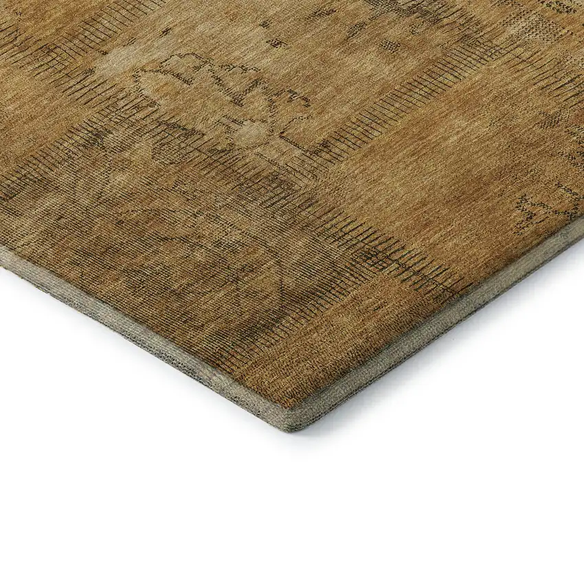 Copper And Gray Patchwork Washable Area Rug With UV Protection Photo 8