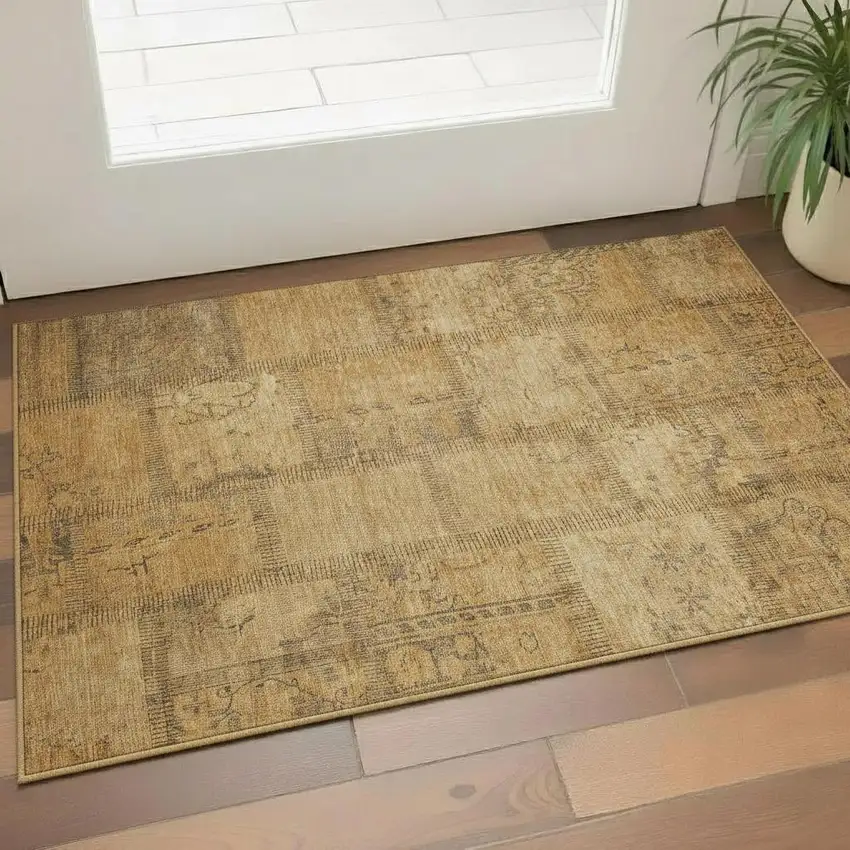 Copper And Gray Patchwork Washable Area Rug With UV Protection Photo 1
