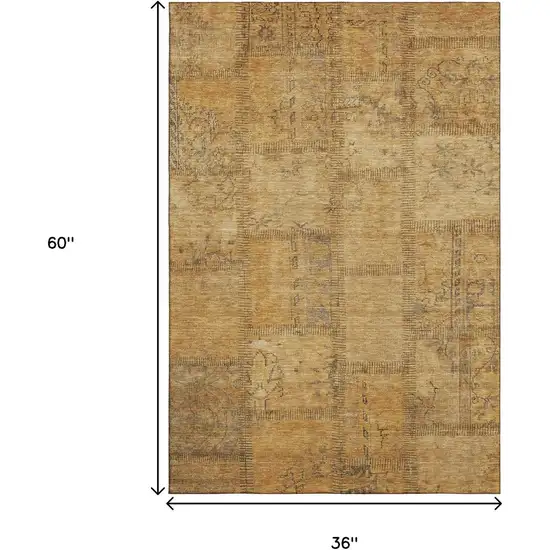 Copper And Gray Patchwork Washable Area Rug With UV Protection Photo 3