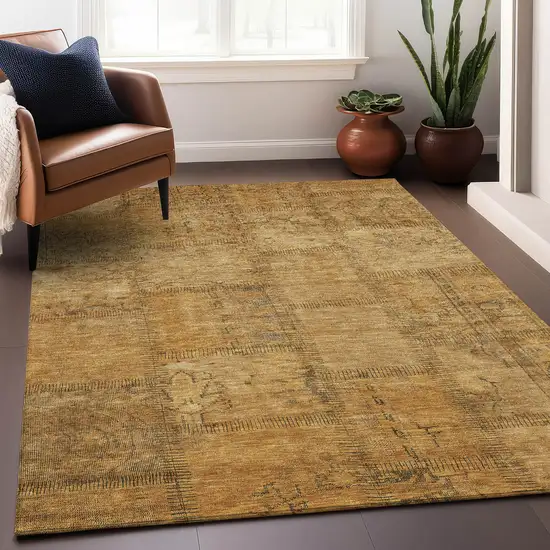 Copper And Gray Patchwork Washable Area Rug With UV Protection Photo 6