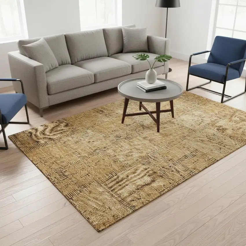 Copper And Gray Patchwork Washable Area Rug With UV Protection Photo 1