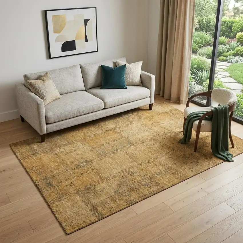 Copper And Gray Patchwork Washable Area Rug With UV Protection Photo 1