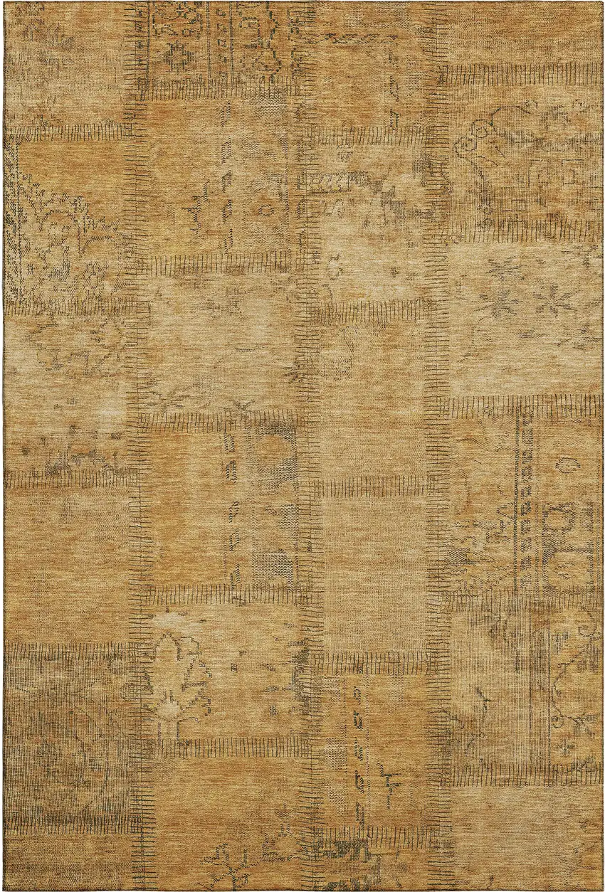 Copper And Gray Patchwork Washable Area Rug With UV Protection Photo 2